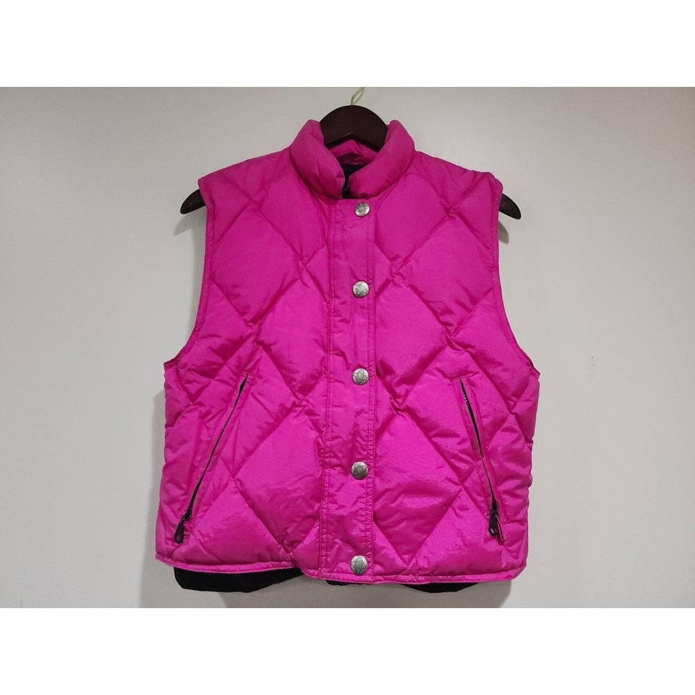 VTG Rainier Snow Sports Down Quilted Vest Womens 8 Hot Pink Insulted Snap Front